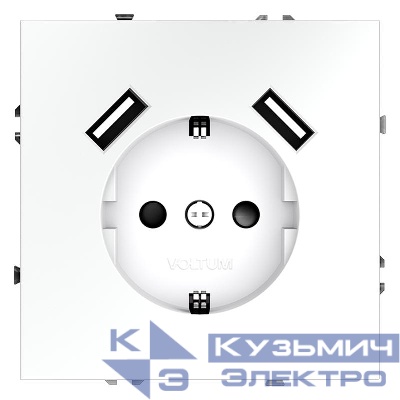 Розетка 1-м СП S70 16А с USB A+A с заземл. защ. шторки механизм бел. матов. Voltum VLS040402