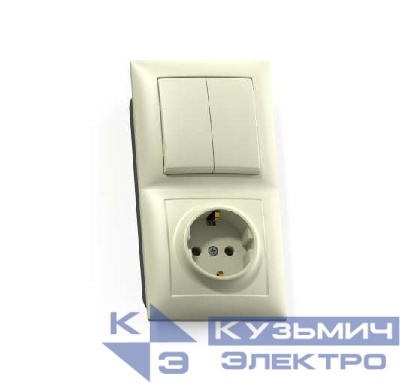 Блок СП БКВР-412 Селена (2-кл. выкл. + розетка с заземл.) сл. кость Кунцево 8177