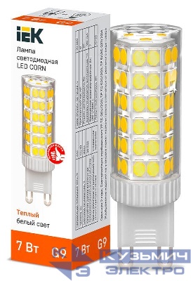 Лампа светодиодная CORN 7Вт капсула 3000К G9 230В керамика IEK LLE-CORN-7-230-30-G9