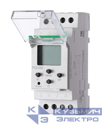 Реле времени астрономическое PCZ-524 24-264В AC/DC 16А 1 переключ. контакт IP20 1 канал F&F EA02.002.004