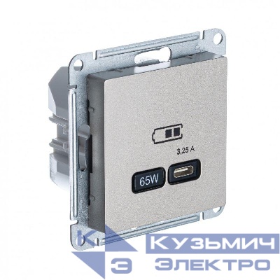 Розетка USB AtlasDesign тип C 65Вт QC PD высокоскор. ЗУ механизм шампань SE ATN000527