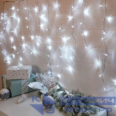 Гирлянда светодиодная "Бахрома" 3х0.8м 200LED бел. 16Вт IP20 провод ПВХ прозр. Neon-Night 255-065