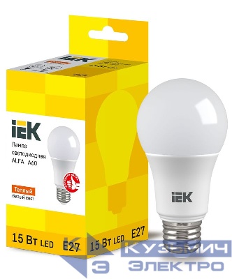 Лампа светодиодная Alfa 15Вт A60 грушевидная 3000К E27 230В IEK LLA-A60-15-230-30-E27
