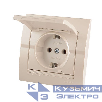 Розетка 1-м СП Deriy 16А IP20 с заземл. с защ. крышкой керамика жемчуж./бел. метал. LEZARD 702-3030-123