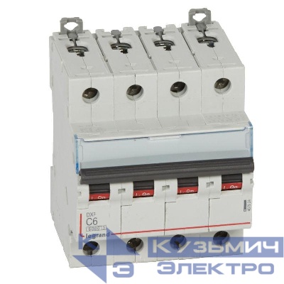 Выключатель автоматический модульный 4п C 6А 10кА DX3 6000 4мод. 400В Leg 407924