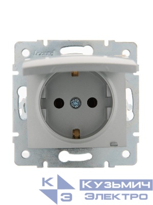Розетка 1-м СП Karina с заземл. с крышкой керамика механизм матов. серебр. LEZARD 707-4388-123
