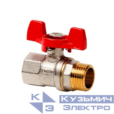 Кран шаровой ручка бабочка латунь внутр./наружн. резьба 3/4дюйм PN25 никель (инд. упак.) RTP 34893