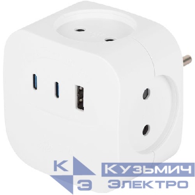 Разветвитель 4-м SP-4-3USBAC-W + 3 USB A+C со шторками 10А бел. Эра Б0069083