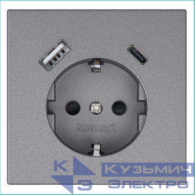 Розетка СП FD Shuko 16А с заземл. защ. шторки с 2-мя заряд. устр. USB тип A+C 25Вт механизм никель Jasmart FD5501USB-25NI