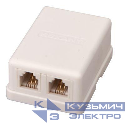 Розетка телефонная 2-м ОП RJ14 (6P4C) кат.3 бел. Rexant 03-0002