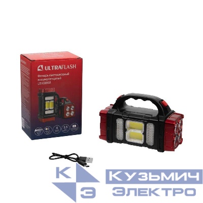 Фонарь аккумуляторный LED38101 40LED+2COB 4 реж. Type-C PowerBank пластик коробка черн./малин. Ultraflash 15951