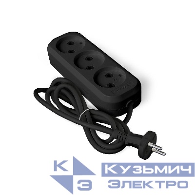 Удлинитель 3х2м без заземл. 6А IP20 У6-639М ПВС 2х0.75 черн. UNIVersal 2004
