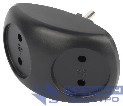 Разветвитель электрический SPx-2-B на 2 розетки без заземл. 10А черн. Эра Б0059720