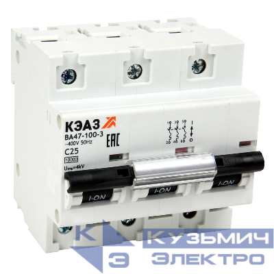 Выключатель автоматический модульный 3п C 100А 10кА ВА47-100-3C100-УХЛ3 КЭАЗ 318137