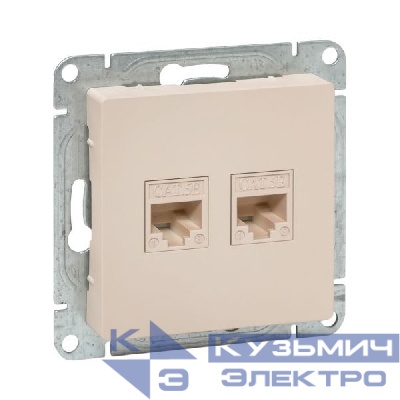 Розетка компьютерная 2-м СП Эпика RJ45 кат.5 механизм крем. EKF UP1-SOI-2RJ45-5