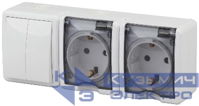 Блок ОП 2 розетки+выключатель 2-кл. 11-7404-01 16АХ(10AX)-250В IP54 Эксперт бел. ЭРА Б0027675
