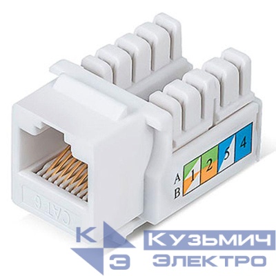 Модуль Keystone Jack RJ-45(8P8C) UTP неэкранир. кат.6 тип 90град. бел. PRO Rexant 02-0254