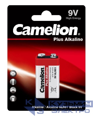 Элемент питания алкалиновый "крона" 6LR61 6LR61-BP1 (блист.1шт) Camelion 1655