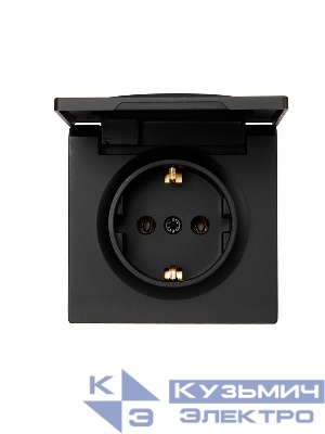 Розетка 1-м ОП LETO с заземл. с крышкой LETO ПБТ черн. бархат LEZARD 752-4200-123B