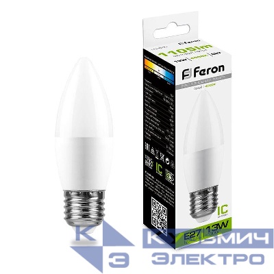 Лампа светодиодная LB-970 13Вт C37 свеча 4000К E27 230В FERON 38111