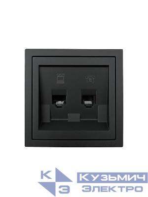 Розетка компьютер+телефон СП ZIMA IP20 с модулем Cat 6 черн. бархат LEZARD 704-4288-144
