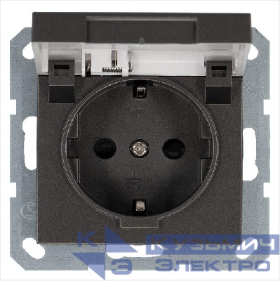 Розетка 1-м Shuko 16А IP20 с заземл. защ. шторки с крышкой механизм мокко Jasmart G5505Z