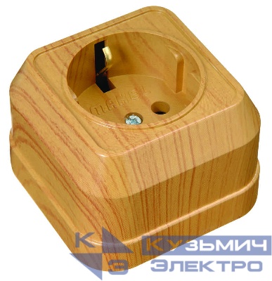 Розетка 1-м ОП 16А IP20 квадрат. с заземл. дуб Makel 45308