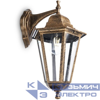 Светильник 6202/PL6202 100Вт E27 230В садово-парковый на стену вниз черн. зол. FERON 11137