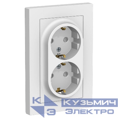 Розетка 2-м СП AtlasDesign 16А IP20 с заземл. защ. шторки в сборе бел. SE ATN000126