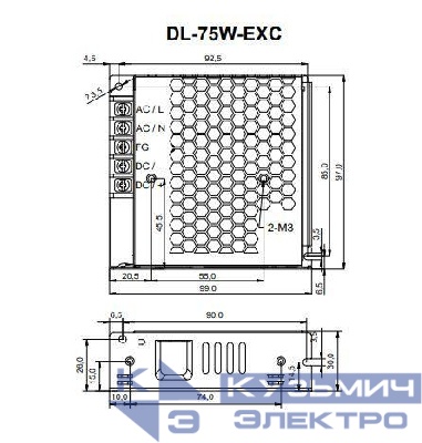 Драйвер для светодиодной ленты DONE POWER T70 DL-75W-V24-EXC 75Вт 24В IP20 99х53х26мм VARTON