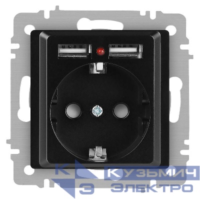 Розетка 1-м СП Accent 6-410-05 16А IP20 250В P+E Schuko + 2хUSB защ. шторки антрацит Intro Б0063698