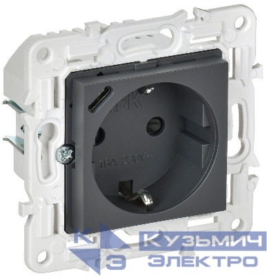 Розетка SKANDY 18Вт 16А с заземл. защ. шторки с USB C SK-R17T титан IEK SK-R14-16-U14-018-K48
