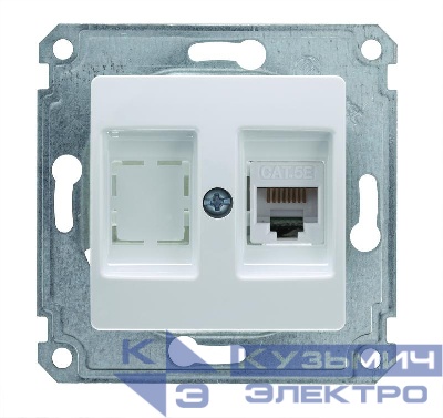 Розетка компьютерная 2-м Lillium кат.5 + гнездо с панелью механизм бел. Makel 30001035
