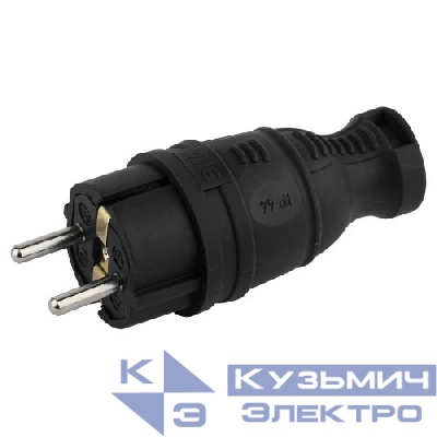 Вилка прямая 16А IP44 с заземл. каучук. черн. V8-B-IP44 Эра Б0044540