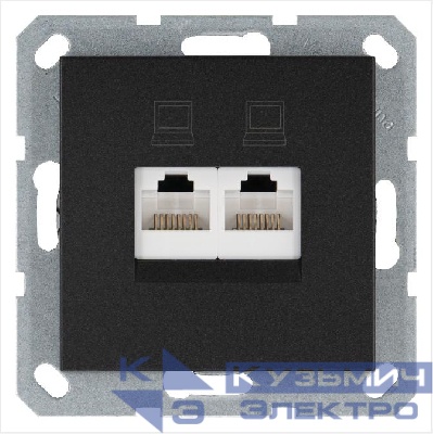Розетка компьютерная 2-м RJ45 IP20 кат. 5E механизм антрацит Jasmart G6106B
