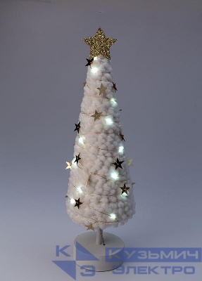 Светильник настольный "Елка" дизайн 2 (белое основание золотая звезда) 20LED плюш 11.5х38.5см тепл. бел. КОСМОС KOC_TAB-B105