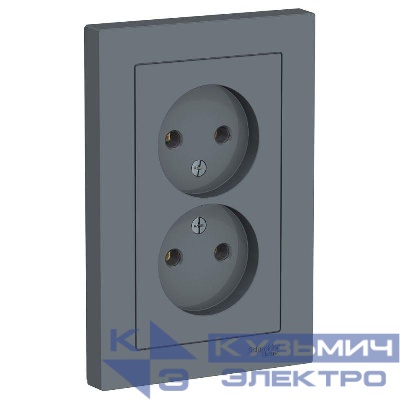 Розетка 2-м СП AtlasDesign 16А IP20 без заземл. в сборе грифель SE ATN000720