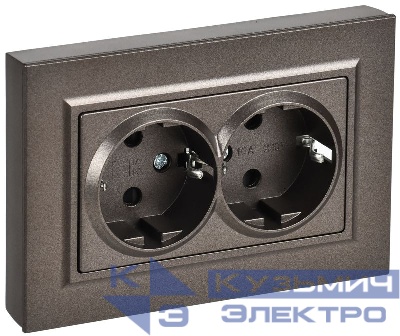 Розетка 2-м СП BRITE РСшПл12-3-БрТБ 16А в сборе с заземл. защ. шторки плоская бронза IEK BR-R28-16-K45-F