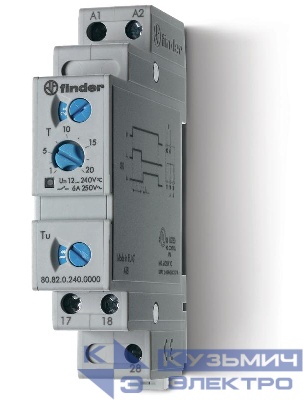 Таймер модульный 1-функциональный (SD) 24…240В AC/DC 2NO 6А 17.5мм регулировка времени 0.1с…20мин IP20 FINDER 808202400000