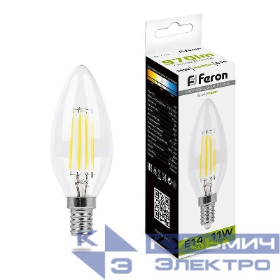 Лампа светодиодная LB-713 11Вт прозрачная 4000К E14 230В FERON 38008