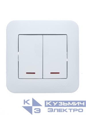 Выключатель 2-кл. 1п СП ASTI 10А IP20 с подсветкой в сборе бел. LEZARD 7081-0202-112