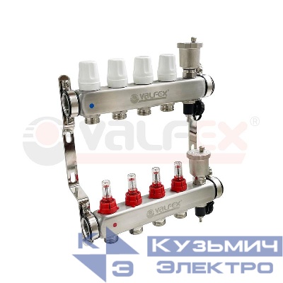 Группа коллекторная 1дюйм х 8 вых. евроконус 3/4дюйм со встроен. расходомерами и регулир. клапанами в сборе нерж. сталь (2) К VALFEX VF.586.0608