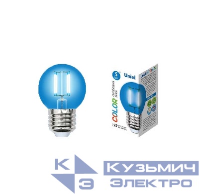 Лампа светодиодная LED-G45-5W/BLUE/E27 GLA02BL форма "шар" Air color син. упак. картон Uniel UL-00002990