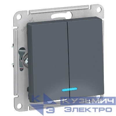 Выключатель 2-кл. СП AtlasDesign 10А IP20 (сх. 5а) 10AX с подсветкой механизм грифель SE ATN000753