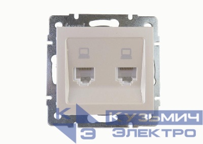 Розетка компьютерная 2-м Rain RJ45 механизм жемчуж./бел. перламутр. LEZARD 703-3088-141