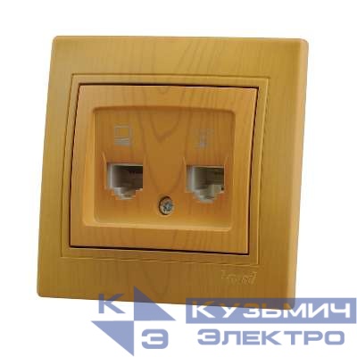 Розетка компьютерная + телефонная 2-м СП Mira RJ45 + RJ11 ольха LEZARD 701-0701-143