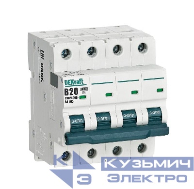 Выключатель автоматический модульный 4п B 20А 10кА ВА-105 DEKraft 13142DEK
