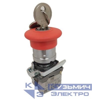 Выключатель кнопочный КМЕ-5111м-КС УХЛ3 1НО+1НЗ 10А IP40 толкатель грибовидный с фиксацией возврат ключом метал. осн. d посадочного отверст. 22мм красн. ЭЛЬКОМ A8012-32100208
