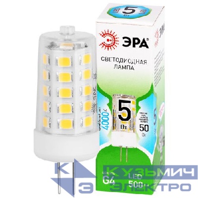 Лампа светодиодная GREEN LINE LED G4-JC-5W-840-12V GL 5Вт капсульная прозрачная 4000К яркий бел. свет G4 12В Эра Б0067173