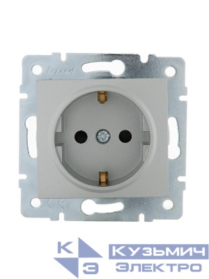 Розетка 1-м СП Karina с заземл. защ. шторки термопласт механизм матов. серебр. LEZARD 707-4388-124B